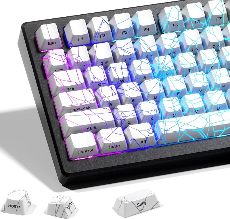 HITIME x XVX Shine Through Keycaps w/IMD Tech, Custom Spider Web Keycaps 60 75 100 Percent, White Key Cap Set Lines Backlit, OEM Profile Side Printed for Keyboards - Image 1
